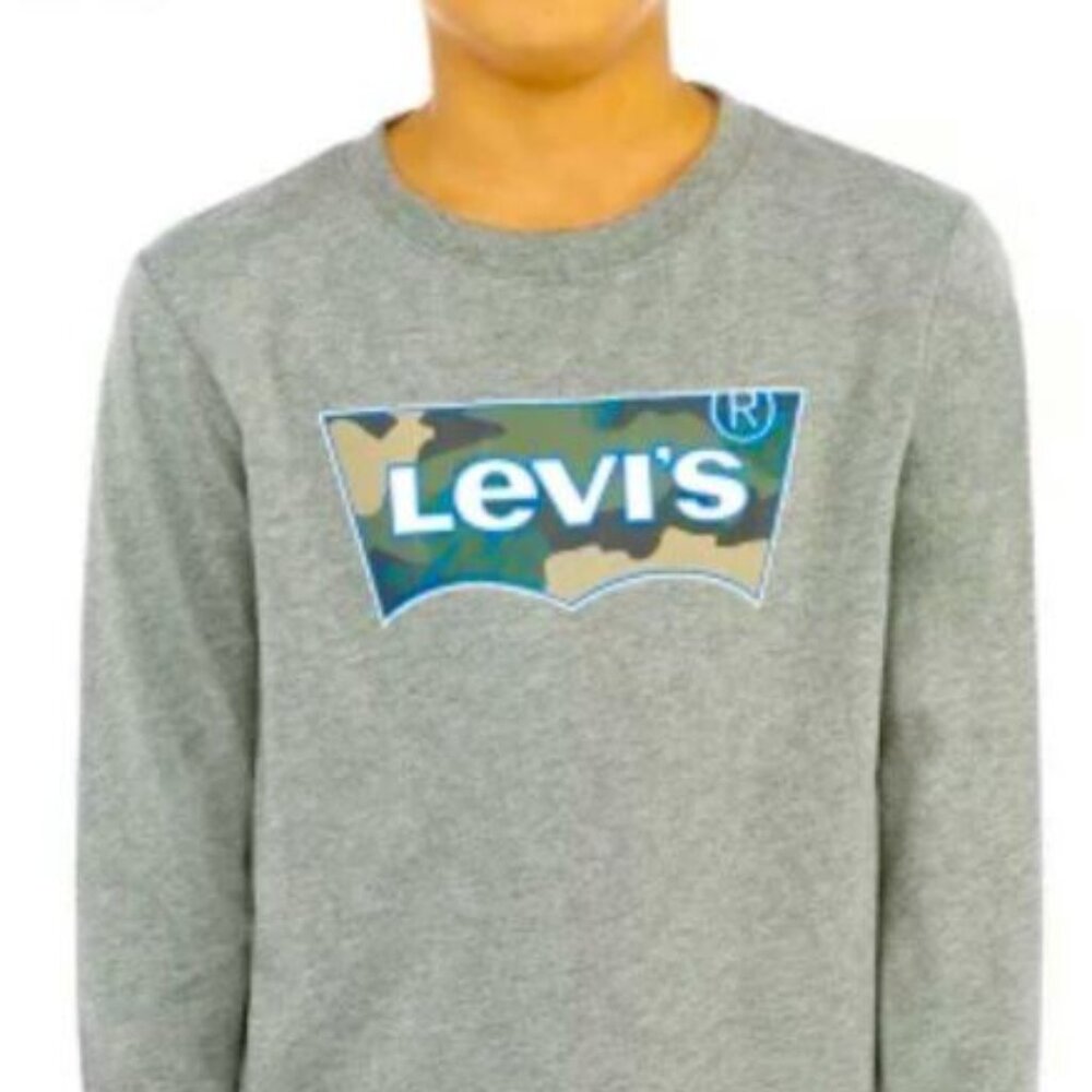 Levi’s Boys Long Sleeve T-Shirt Camo Logo Heather Gray Size 14/16 Graphic Tee